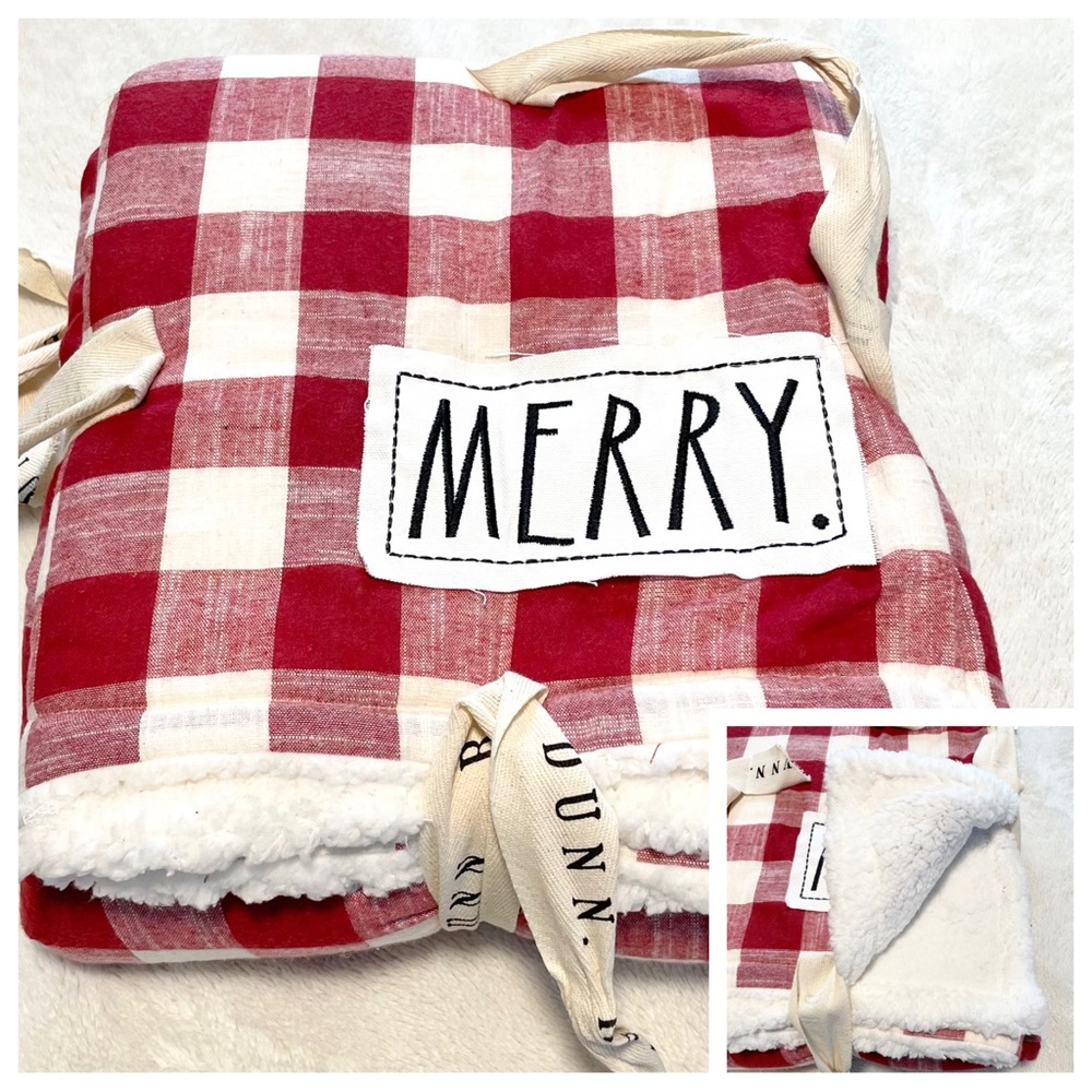 NWT Rae Dunn MERRY Buffalo Check Sherpa Blanket Throw